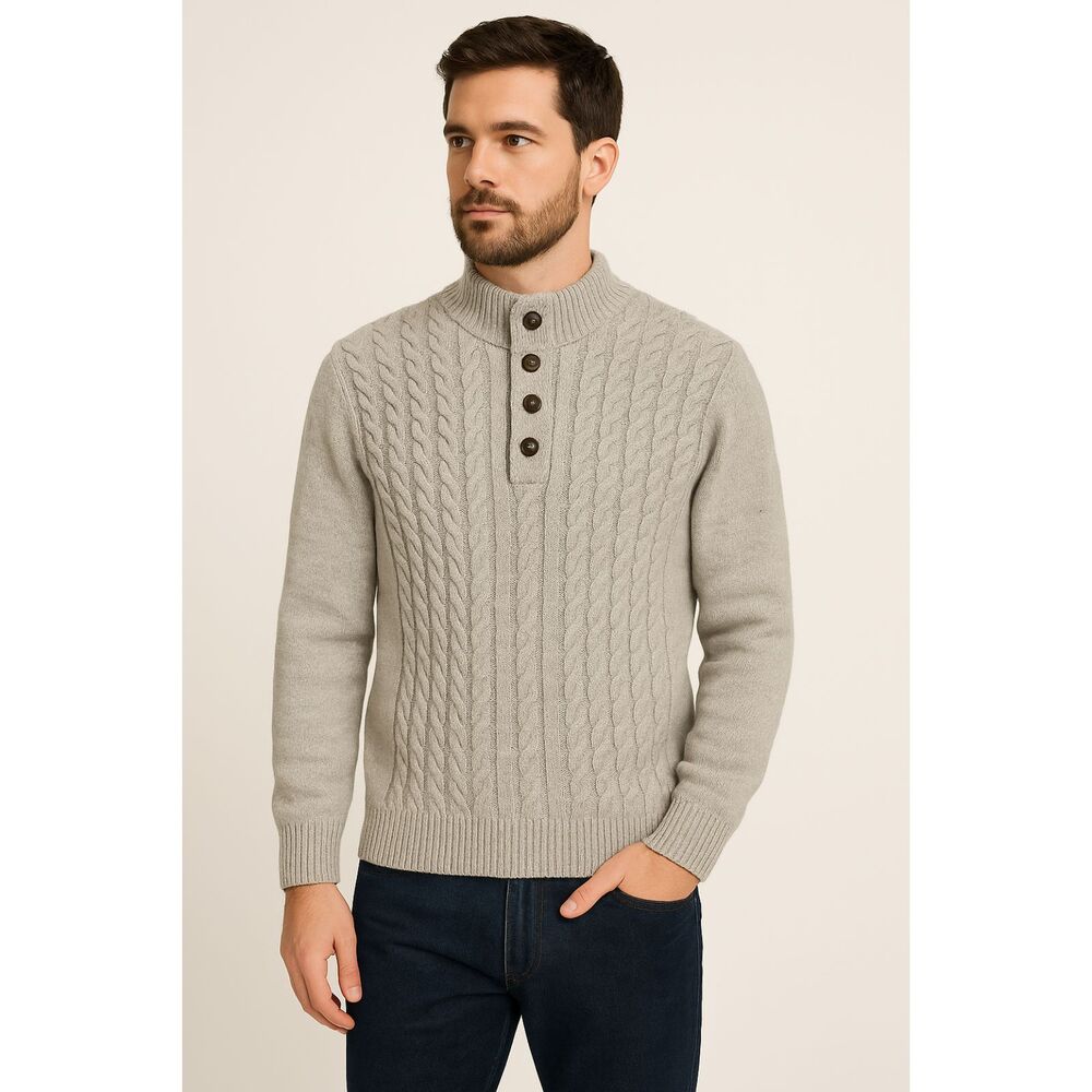 St. John’s Bay Men’s Cable Knit Henley Sweater Gray XL 100% Cotton